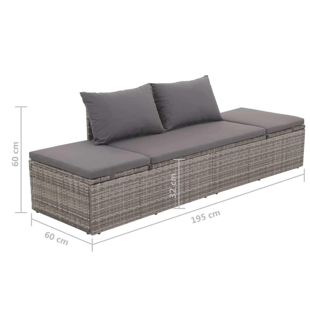 Tuinbed 195x60 cm poly rattan grijs