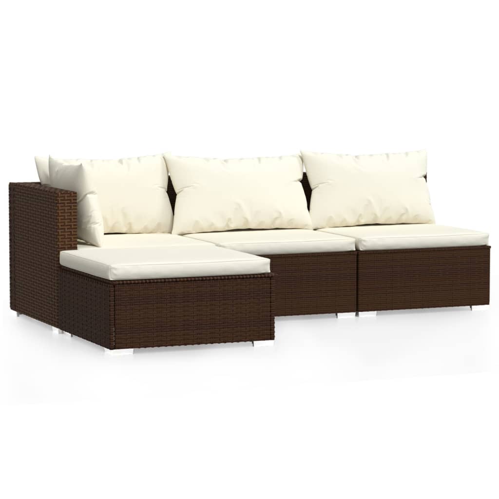 4-delige Loungeset met kussens poly rattan bruin