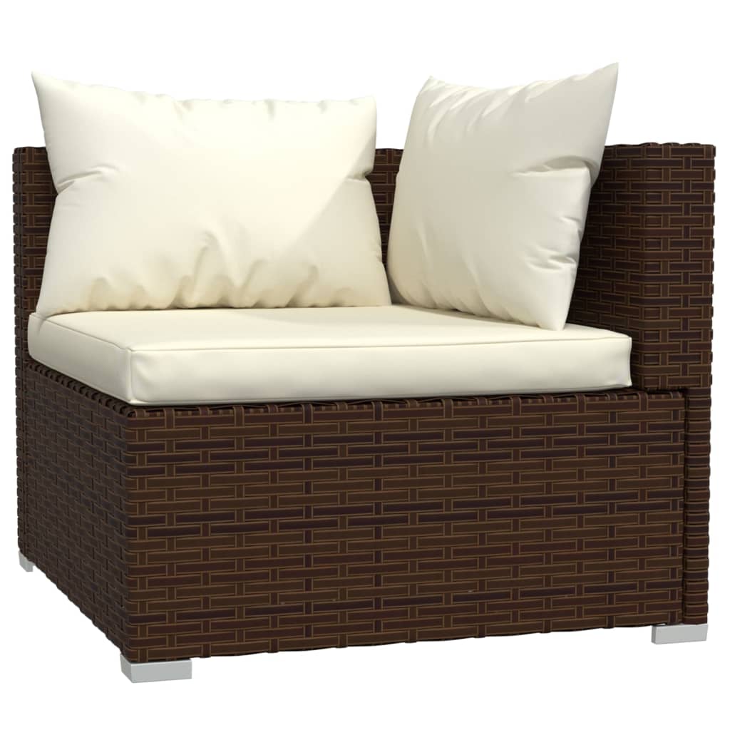 4-delige Loungeset met kussens poly rattan bruin