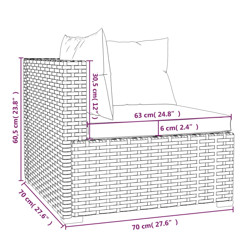 4-delige Loungeset met kussens poly rattan bruin