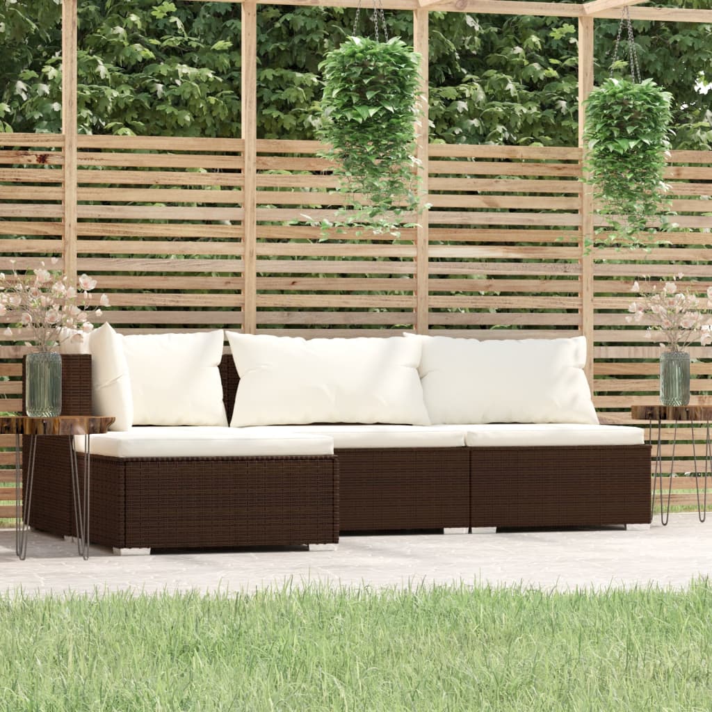 4-delige Loungeset met kussens poly rattan bruin