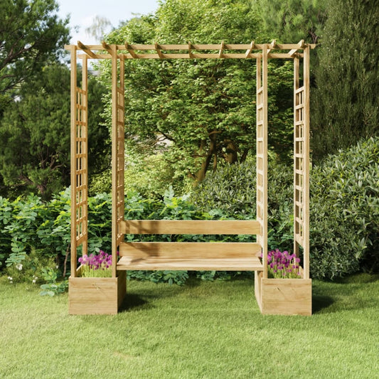 Pergola met bank en plantenbakken geïmpregneerd grenenhout