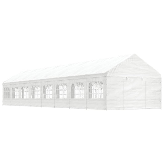 Prieel met dak 17,84x4,08x3,22 m polyetheen wit