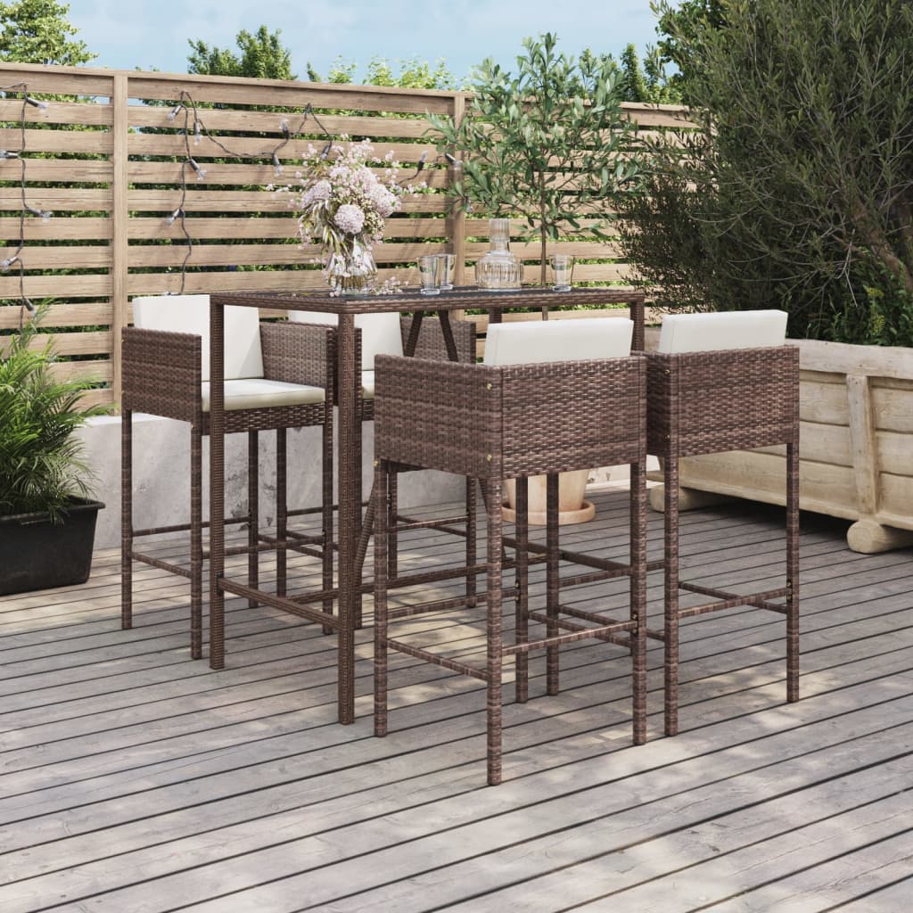 5-delige Tuinbarset met kussens poly rattan bruin