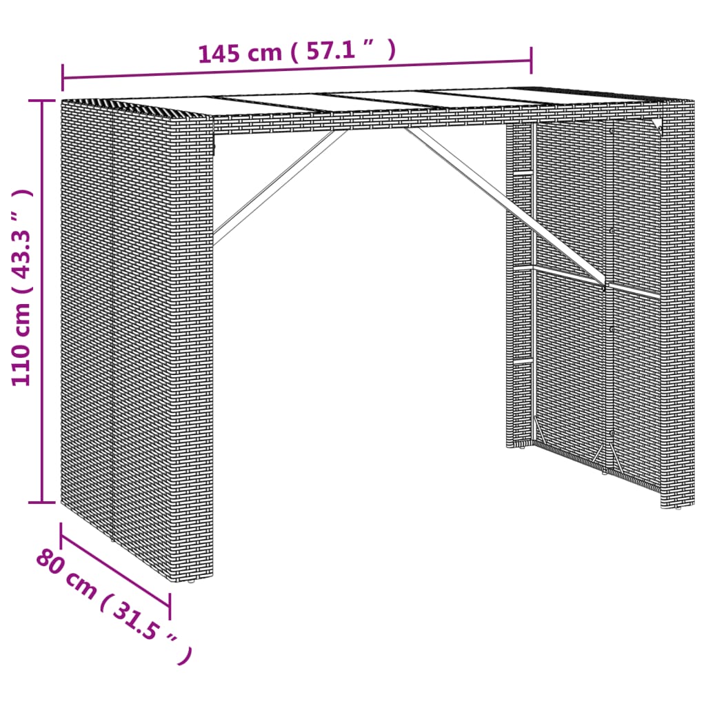 5-delige Tuinbarset met kussens poly rattan bruin