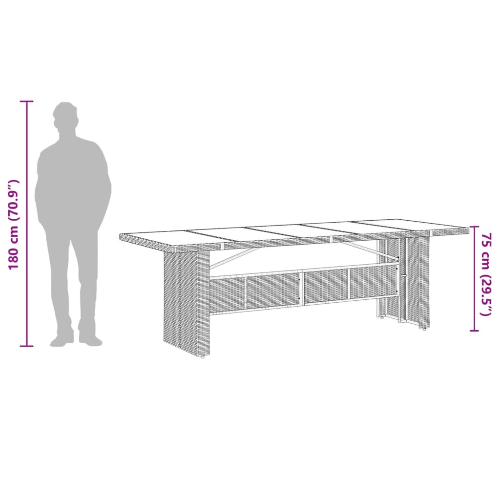 Tuintafel met glazen blad 240x90x75 cm poly rattan