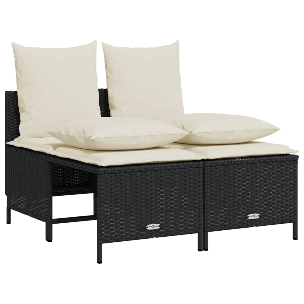 4-delige Loungeset met kussens poly rattan zwart