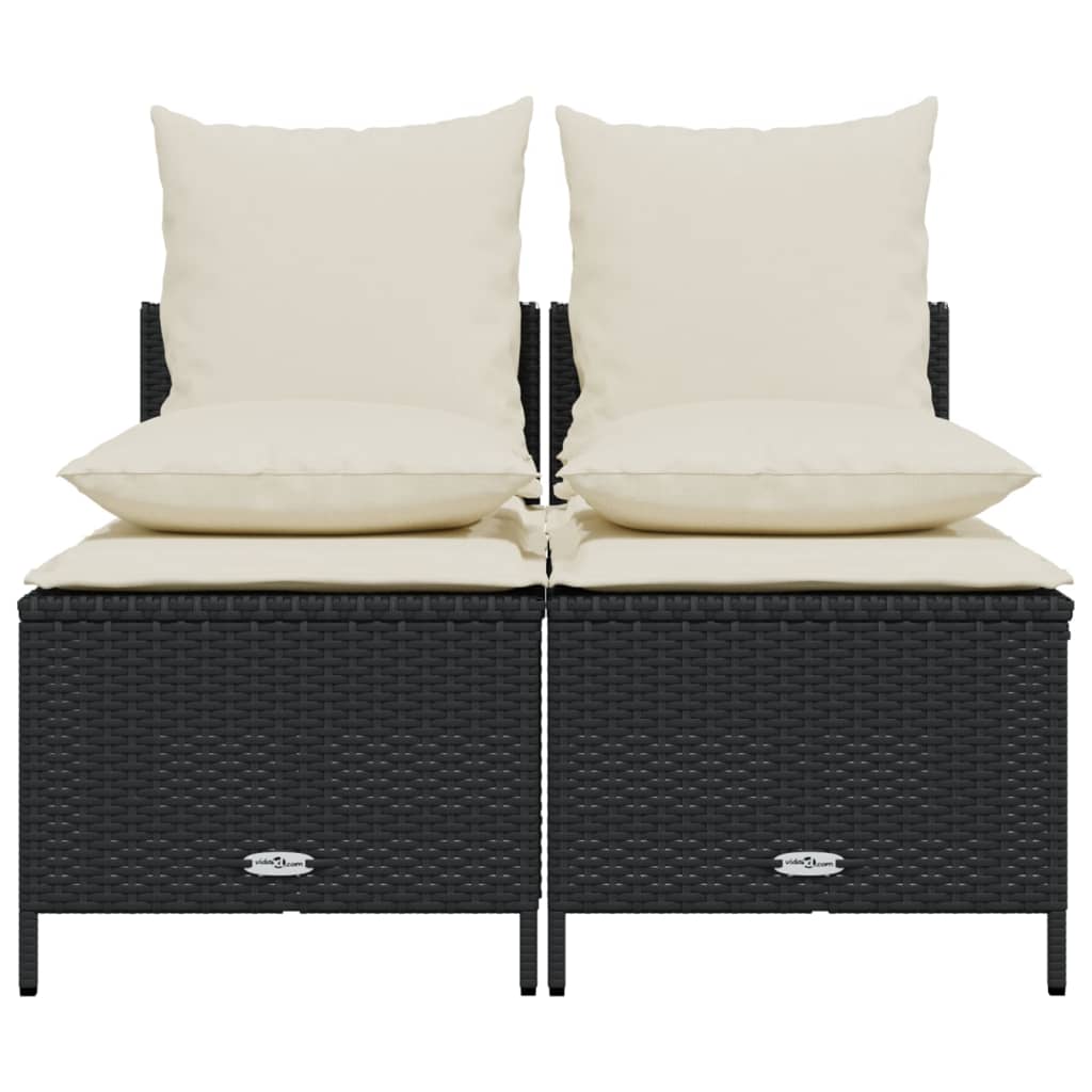 4-delige Loungeset met kussens poly rattan zwart