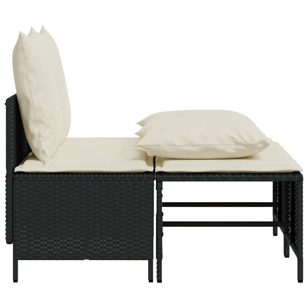 4-delige Loungeset met kussens poly rattan zwart