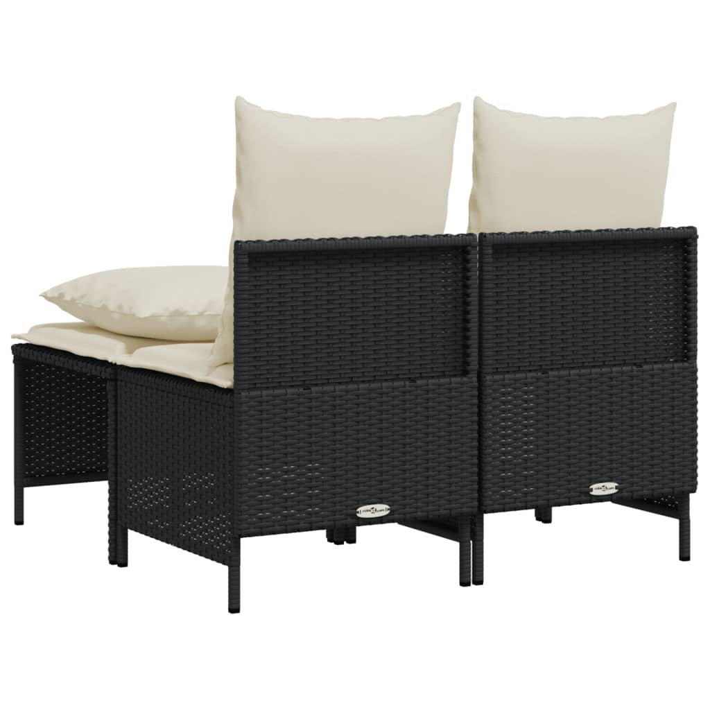 4-delige Loungeset met kussens poly rattan zwart