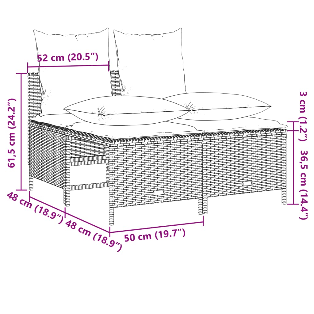 4-delige Loungeset met kussens poly rattan zwart