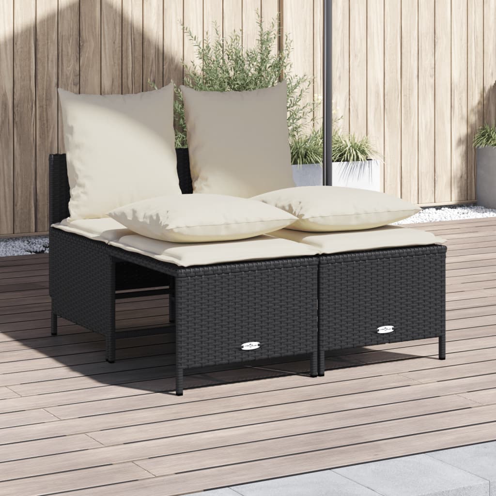 4-delige Loungeset met kussens poly rattan zwart