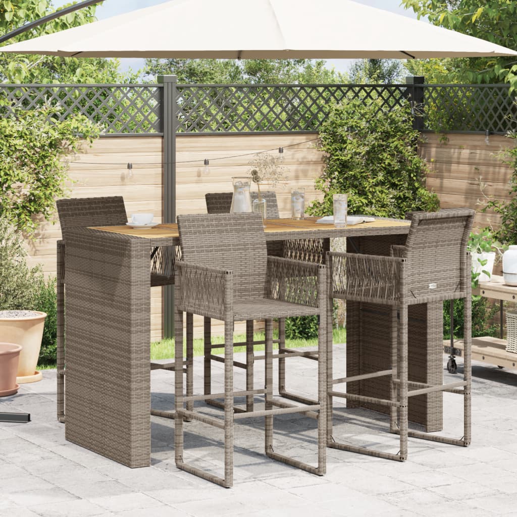 Tuinbartafel acaciahouten blad 185x80x110 cm poly rattan grijs