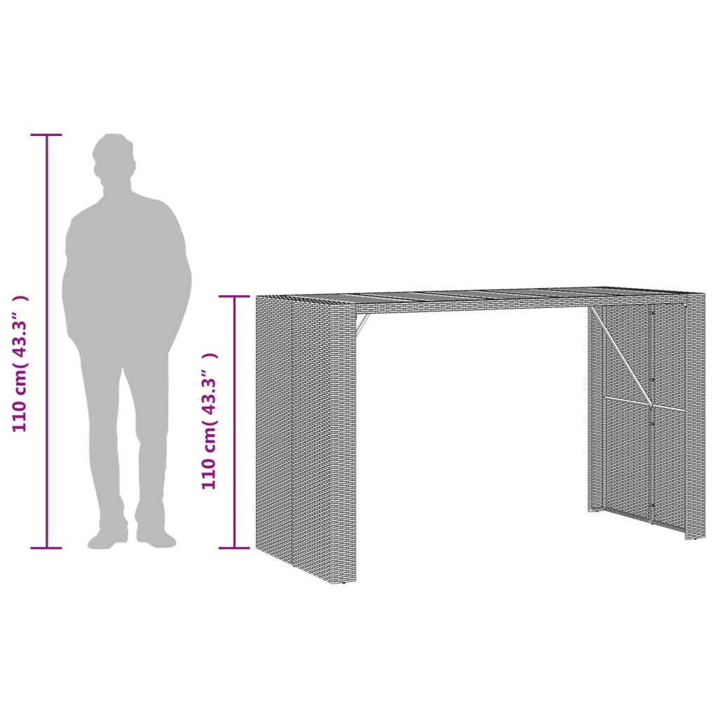 Tuinbartafel acaciahouten blad 185x80x110 cm poly rattan grijs