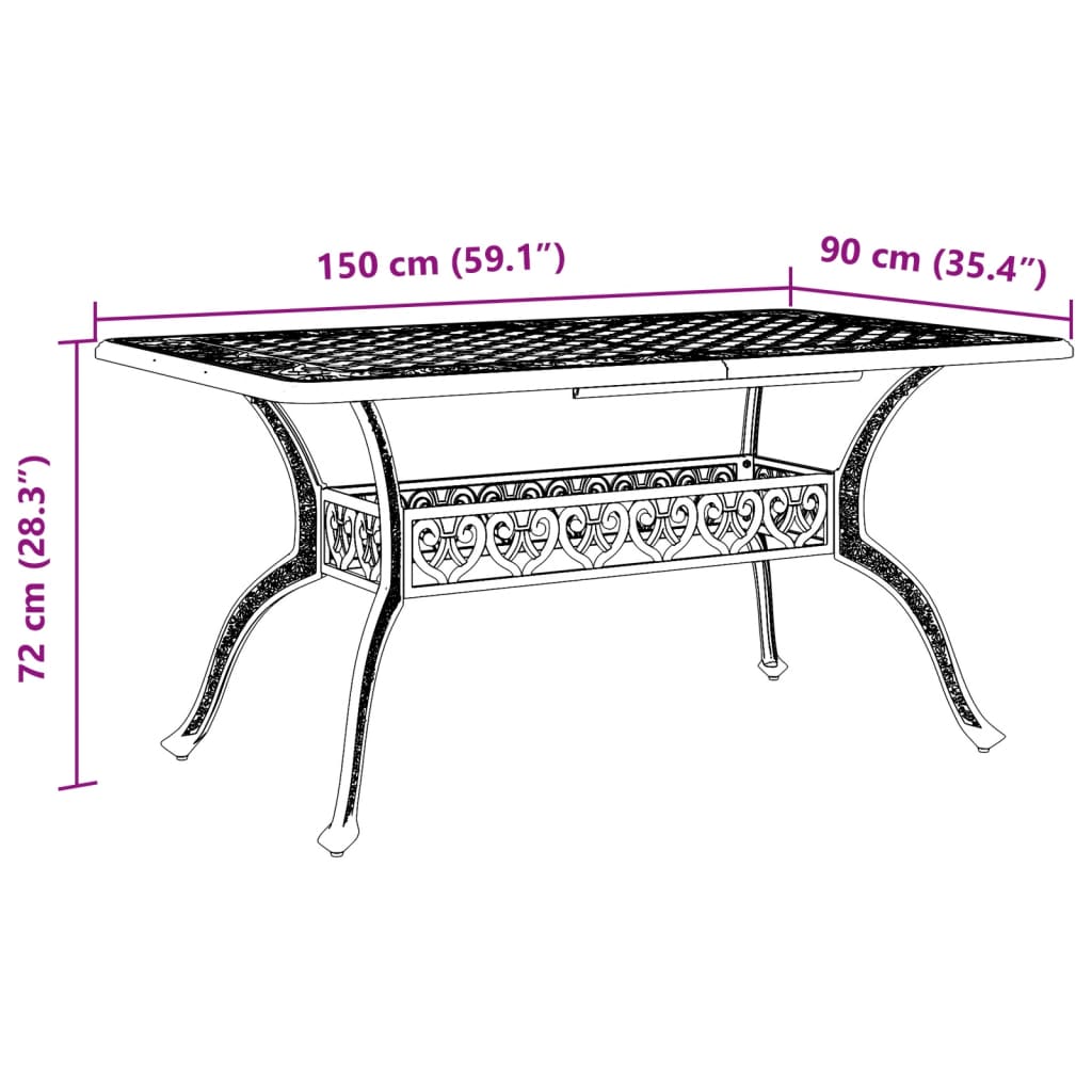 Tuintafel 150x90x72 cm gietaluminium bronskleurig