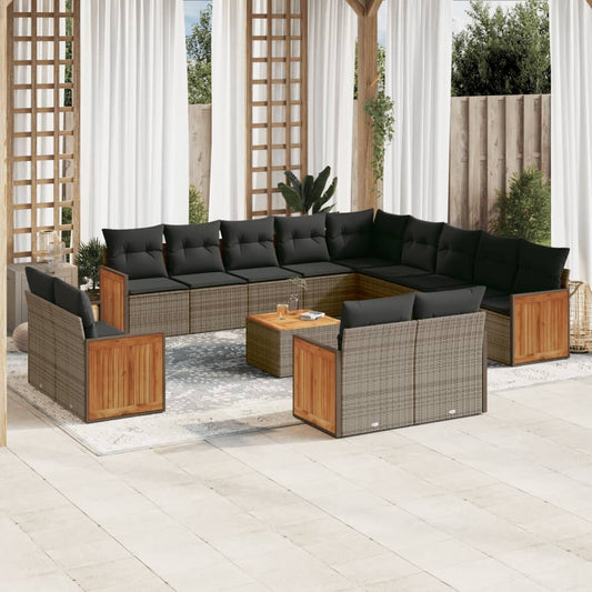 14-delige Loungeset met kussens poly rattan grijs