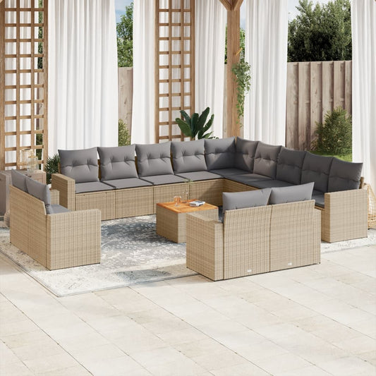 14-delige Loungeset met kussens poly rattan beige