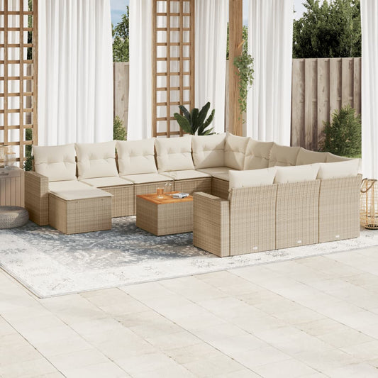 13-delige Loungeset met kussens poly rattan beige