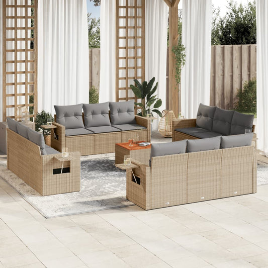 13-delige Loungeset met kussens poly rattan beige