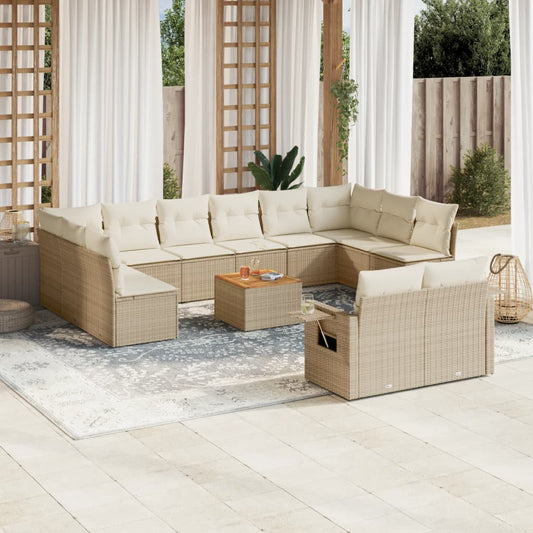 13-delige Loungeset met kussens poly rattan beige