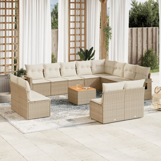 13-delige Loungeset met kussens poly rattan beige