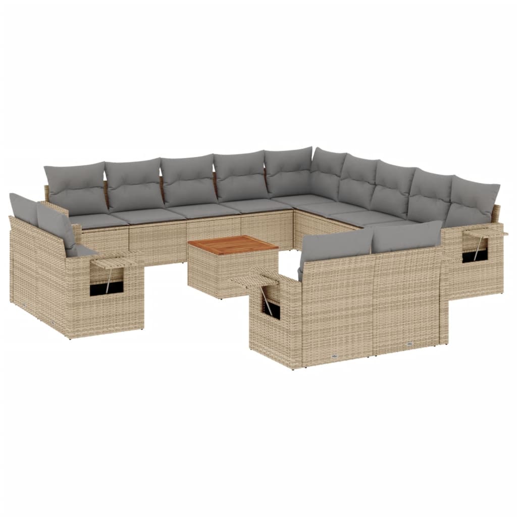 14-delige Loungeset met kussens poly rattan beige