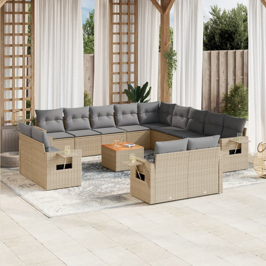 14-delige Loungeset met kussens poly rattan beige