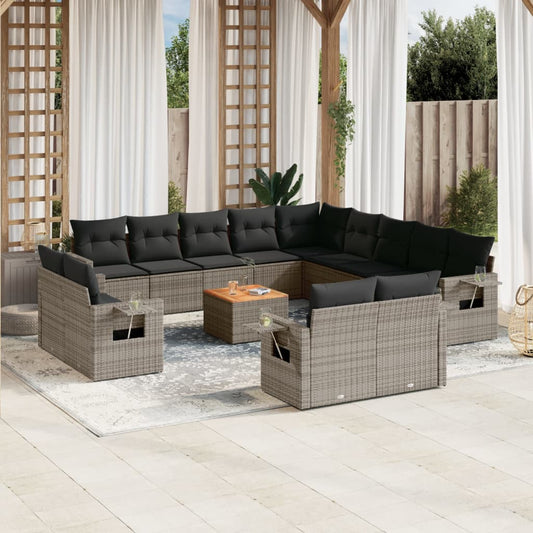 14-delige Loungeset met kussens poly rattan grijs