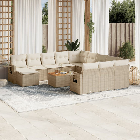 13-delige Loungeset met kussens poly rattan beige