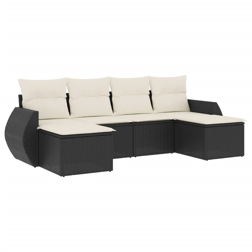 6-delige Loungeset met kussens poly rattan zwart