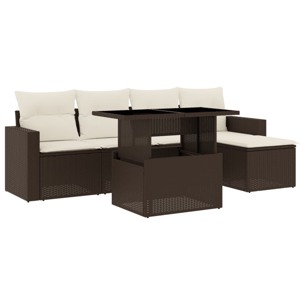 6-delige Loungeset met kussens poly rattan bruin