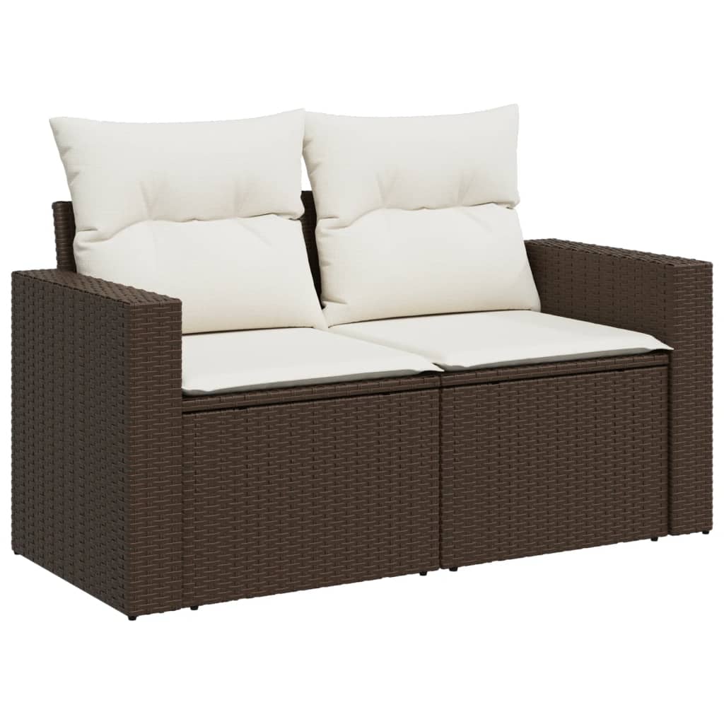 6-delige Loungeset met kussens poly rattan bruin