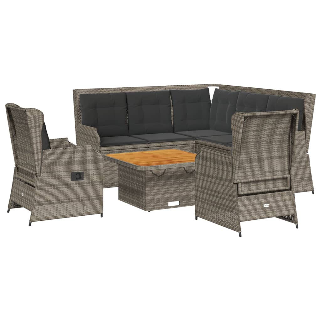 6-delige Loungeset met kussens poly rattan grijs