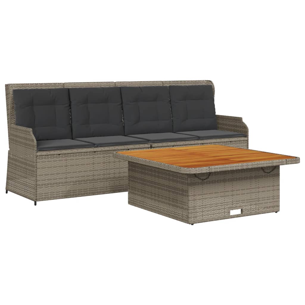 3-delige Loungeset met kussens poly rattan grijs