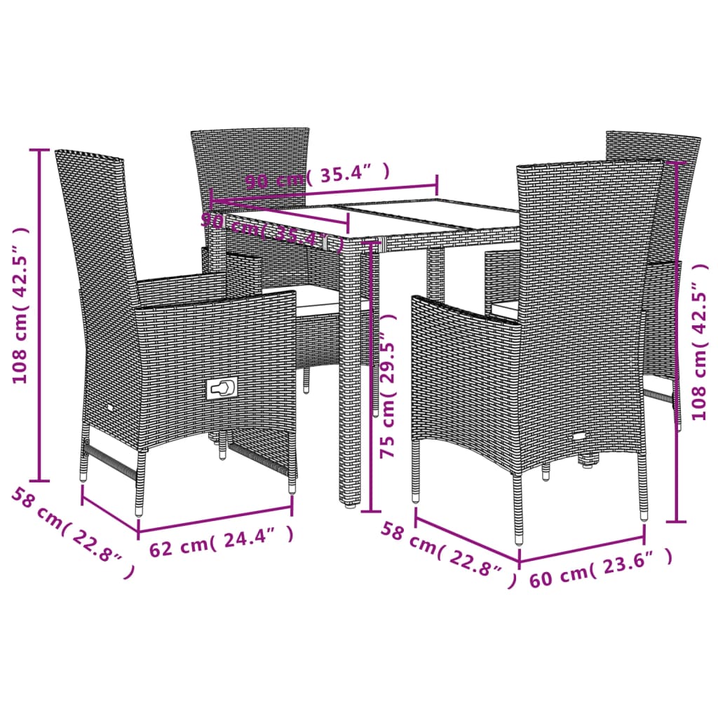 5-delige Tuinset met kussens poly rattan beige