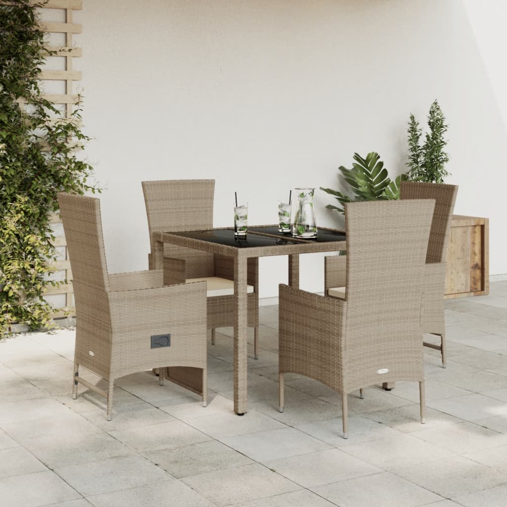 5-delige Tuinset met kussens poly rattan beige