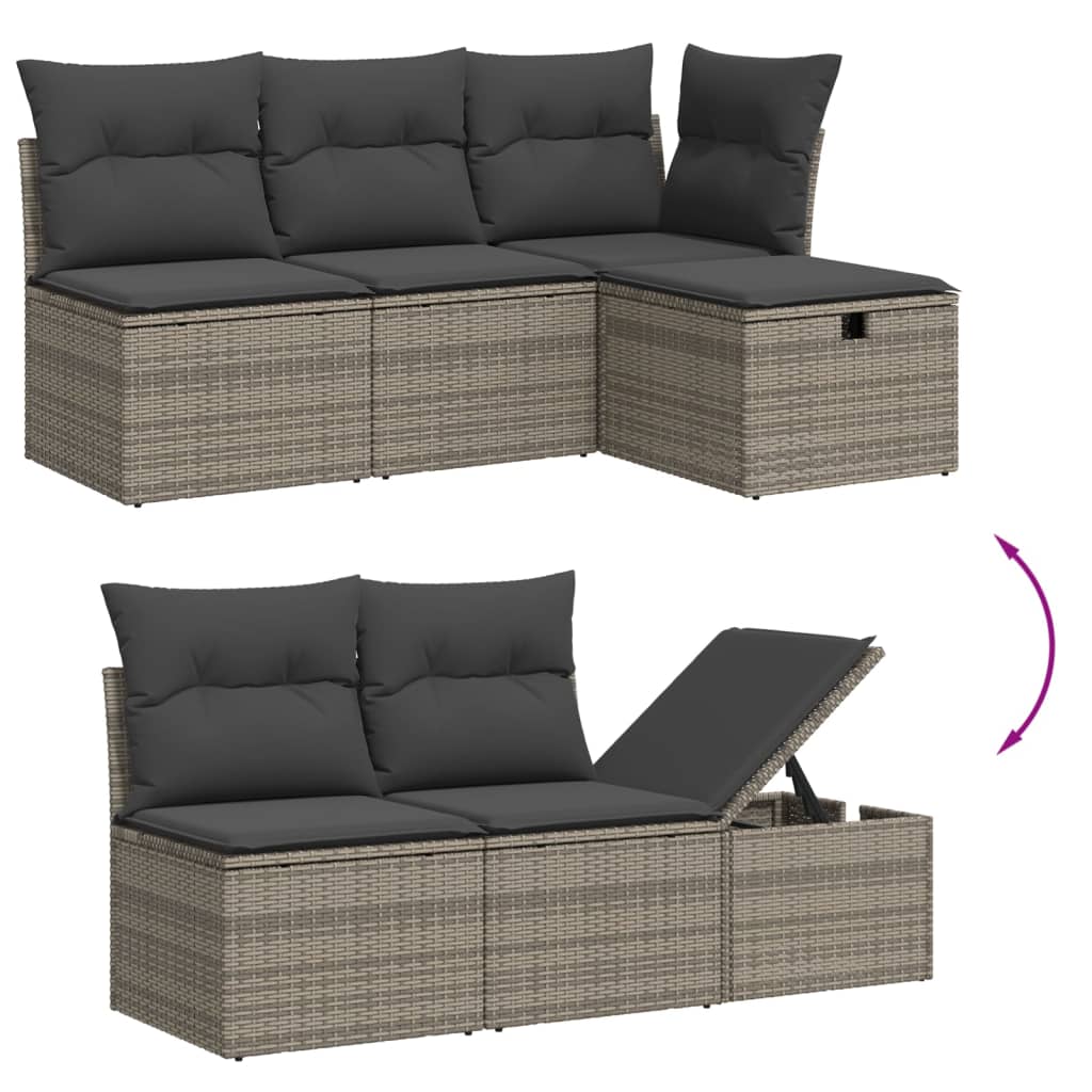 7-delige Loungeset met kussens poly rattan grijs