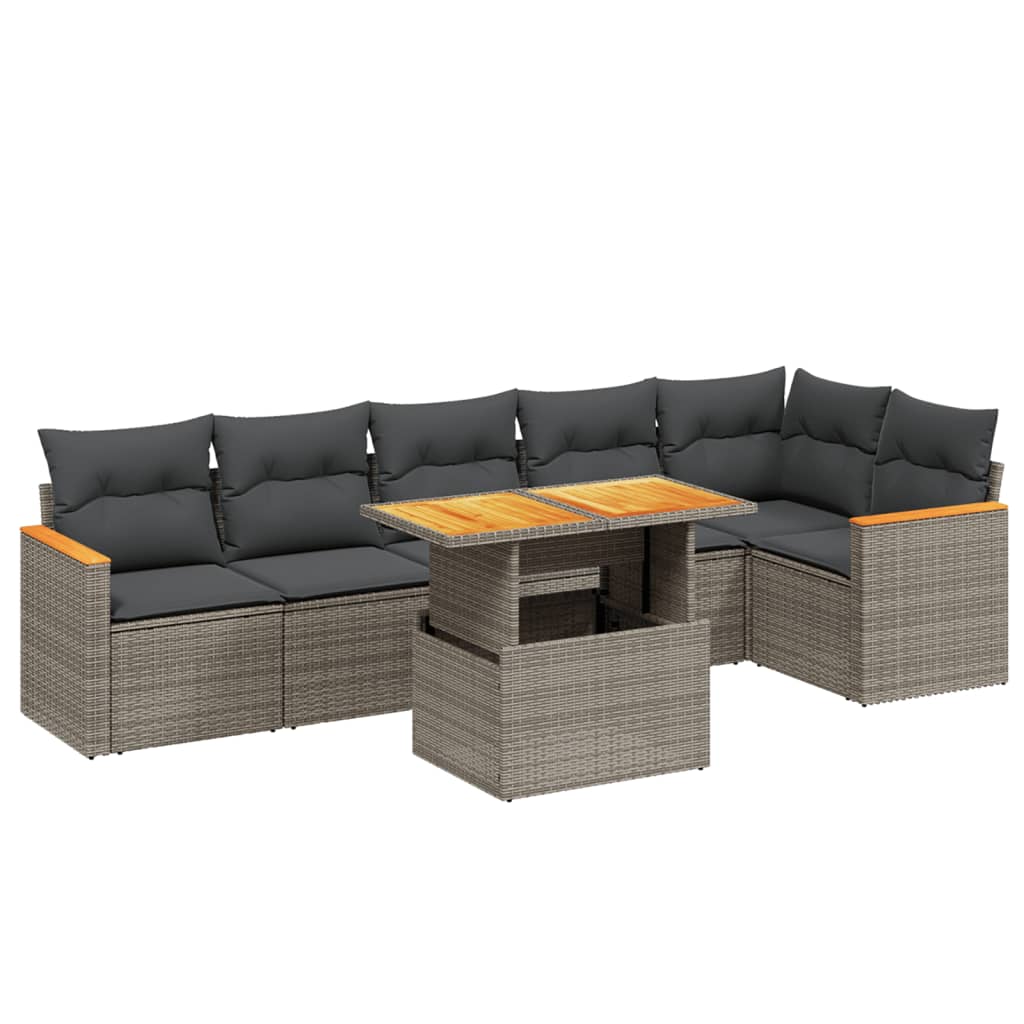 7-delige Loungeset met kussens poly rattan grijs