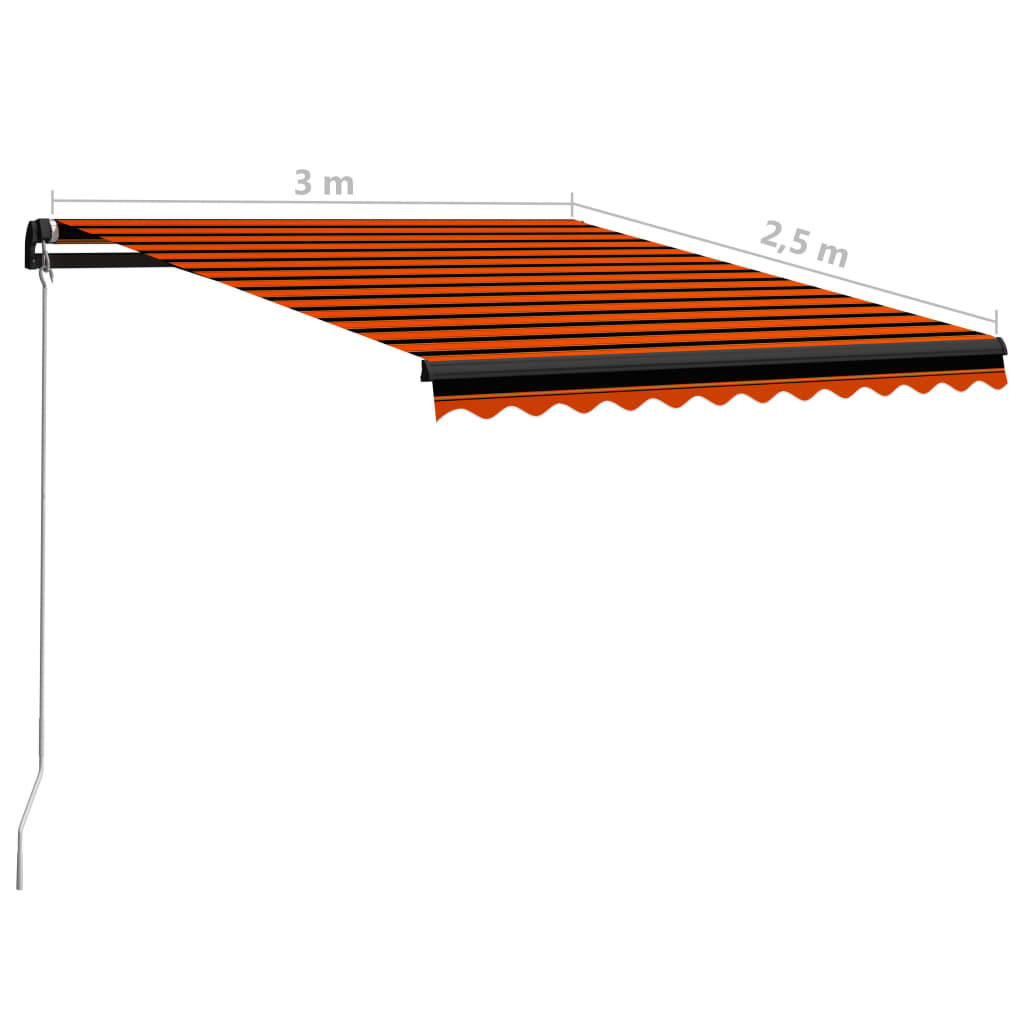 Luifel handmatig uittrekbaar met LED 300x250 cm oranje en bruin