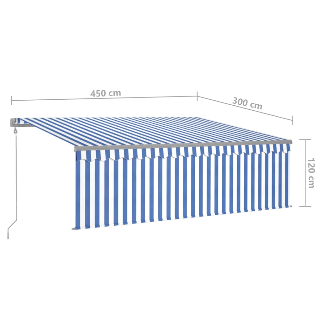 Luifel automatisch uittrekbaar met rolgordijn 4,5x3 m blauw wit