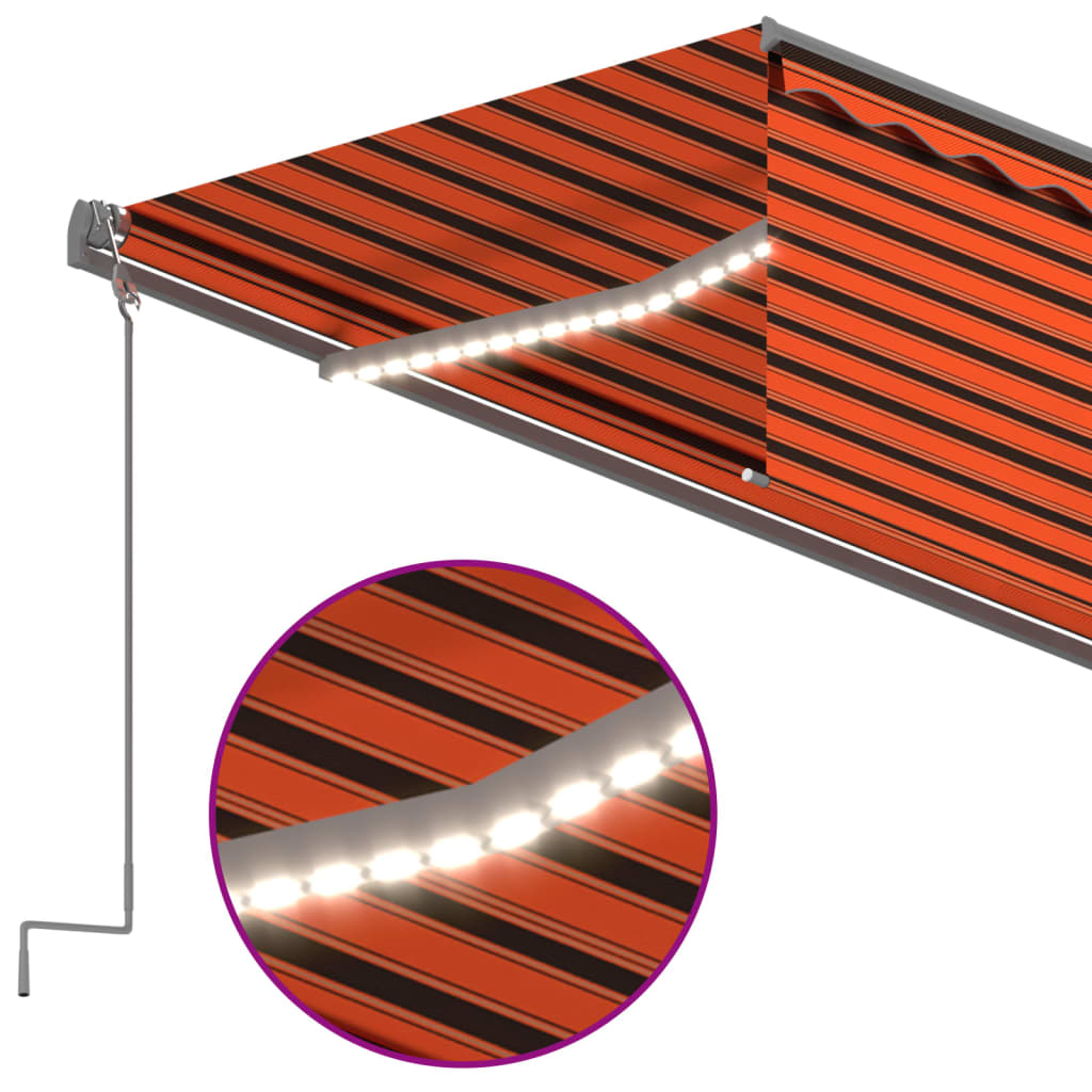 Luifel automatisch rolgordijn LED windsensor 6x3 m oranje bruin