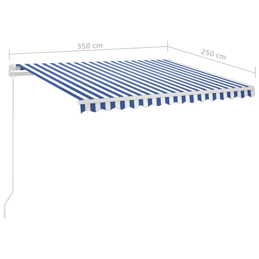 Luifel automatisch uittrekbaar met palen 3,5x2,5 m blauw en wit