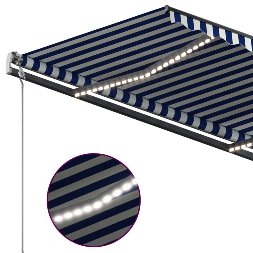 Luifel automatisch met LED en windsensor 4x3 m blauw en wit
